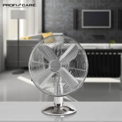 ProfiCare Tisch-Ventilator PC-VL 3062 M, Hochwertiges Metall-Gehäuse, Kleiner Lüfter Mit Verstellbarem Neigungswinkel Und Ruhigem Lauf, Metall-Chrom -Unold Store 0155954985de7f06f79f7b6f11b66b9c