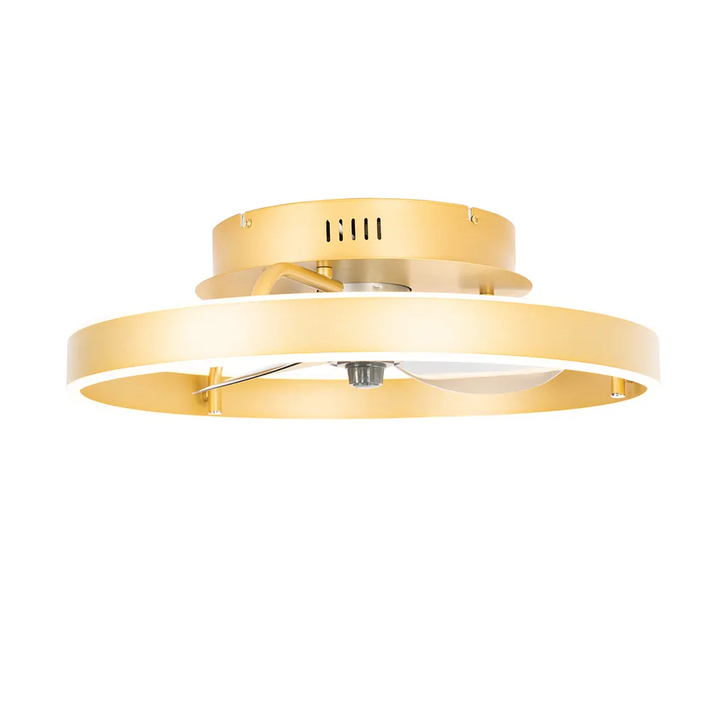 QAZQA - Modern Deckenventilator Mit Beleuchtung Messing Inkl. LED Mit Fernbedienung - Maddy Dimmer I Dimmbar I Wohnzimmer I Schlafzimmer - Stahl Rund - I (nicht Austauschbare) LED 7 QAZQA - Modern Deckenventilator Mit Beleuchtung Messing Inkl. LED Mit Fernbedienung - Maddy Dimmer I Dimmbar I Wohnzimmer I Schlafzimmer - Stahl Rund - I (nicht Austauschbare) LED – Bild 7