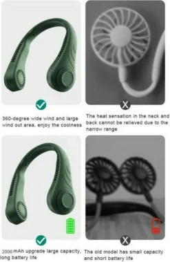 Tragbarer Mini Fan Nackenbügel Klingenloser Hängender Halsventilator Lazy Neck Hanging Cooler USB Wiederaufladbar USB, Grün 11 Tragbarer Mini Fan Nackenbügel Klingenloser Hängender Halsventilator Lazy Neck Hanging Cooler USB Wiederaufladbar USB, Grün -Unold Store 04764c1478bb70ebb0c1aacf442c2cce