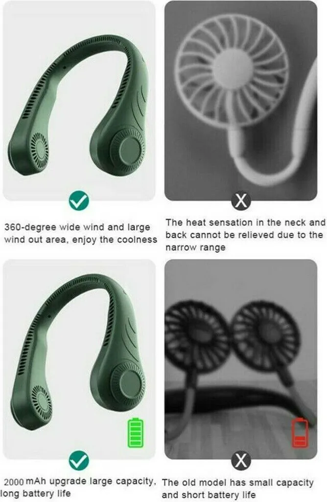 Tragbarer Mini Fan Nackenbügel Klingenloser Hängender Halsventilator Lazy Neck Hanging Cooler USB Wiederaufladbar USB, Grün 3 Tragbarer Mini Fan Nackenbügel Klingenloser Hängender Halsventilator Lazy Neck Hanging Cooler USB Wiederaufladbar USB, Grün – Bild 3