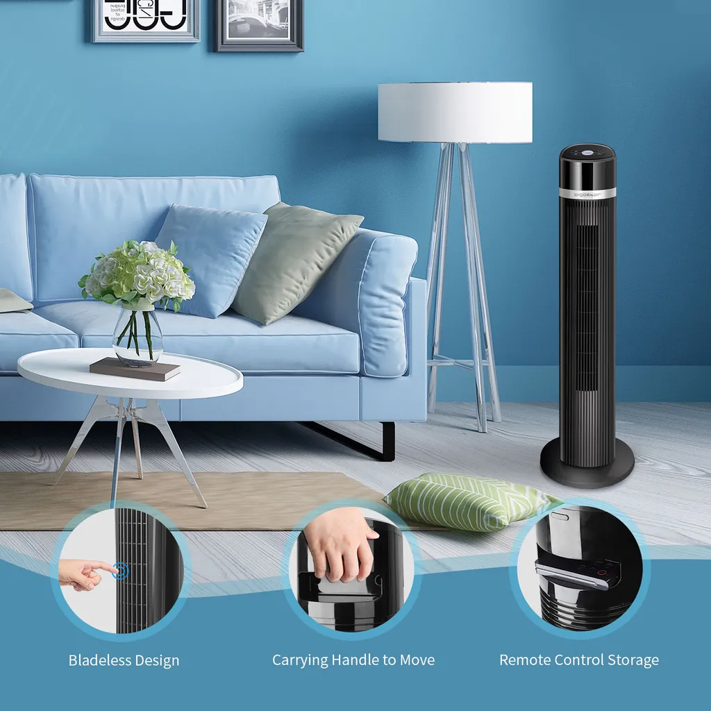 Aigostar Turmventilator, Leise Mit Fernbedienung, 35W, 60° Oszillierend, 3 Geschwindigkeitsstufen, 7 Stunden Timer, Säulenventilator Mit Speicher Funktion, 103cm Standventilator Tower Fan, Schwarz 3 Aigostar Turmventilator, Leise Mit Fernbedienung, 35W, 60° Oszillierend, 3 Geschwindigkeitsstufen, 7 Stunden Timer, Säulenventilator Mit Speicher Funktion, 103cm Standventilator Tower Fan, Schwarz – Bild 3