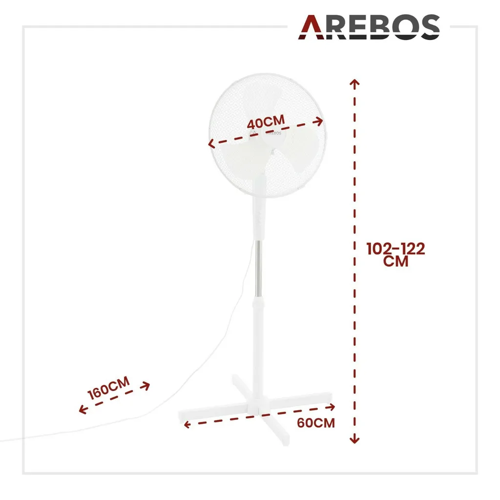 AREBOS Standventilator Turmventilator 45W, 80° Oszillation, 3 Geschwindigkeitsstufen, Leiser Betrieb, Weiß, Höhenverstellbar Bis 122 Cm, Bis 30° Neigbar 8 AREBOS Standventilator Turmventilator 45W, 80° Oszillation, 3 Geschwindigkeitsstufen, Leiser Betrieb, Weiß, Höhenverstellbar Bis 122 Cm, Bis 30° Neigbar – Bild 8