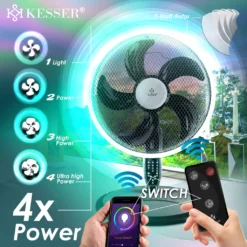 KESSER® 3in1 Standventilator Tischventilator Wandventilator Mit App Wifi , Fernbedienung | Timer | Leise Oszillation 80 Grad | Ventilator | 4 Geschwindigkeiten Inkl. Wandhalterung , Farbe:Schwarz -Unold Store 0e299b6a61a940d02b32d0ba8ccc6ff1