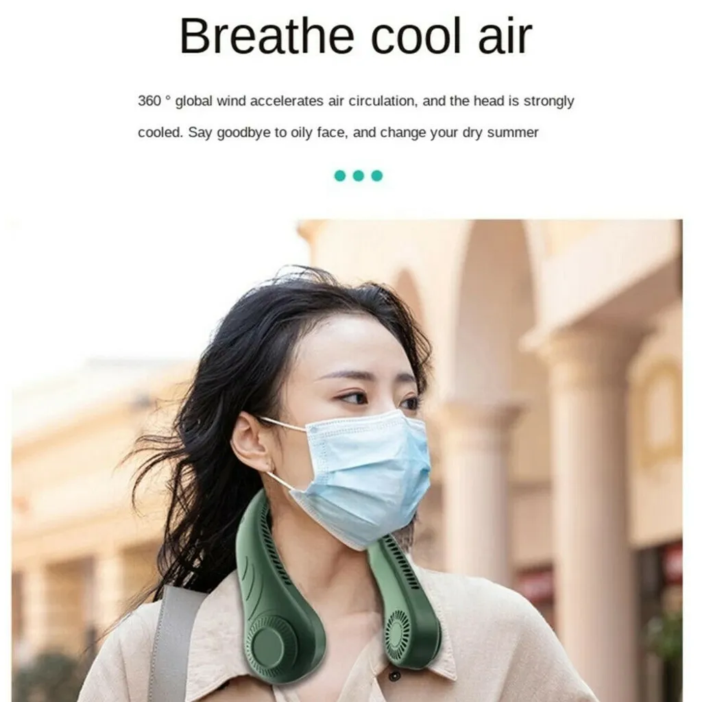 Tragbarer Mini Fan Nackenbügel Klingenloser Hängender Halsventilator Lazy Neck Hanging Cooler USB Wiederaufladbar USB, Grün 5 Tragbarer Mini Fan Nackenbügel Klingenloser Hängender Halsventilator Lazy Neck Hanging Cooler USB Wiederaufladbar USB, Grün – Bild 5