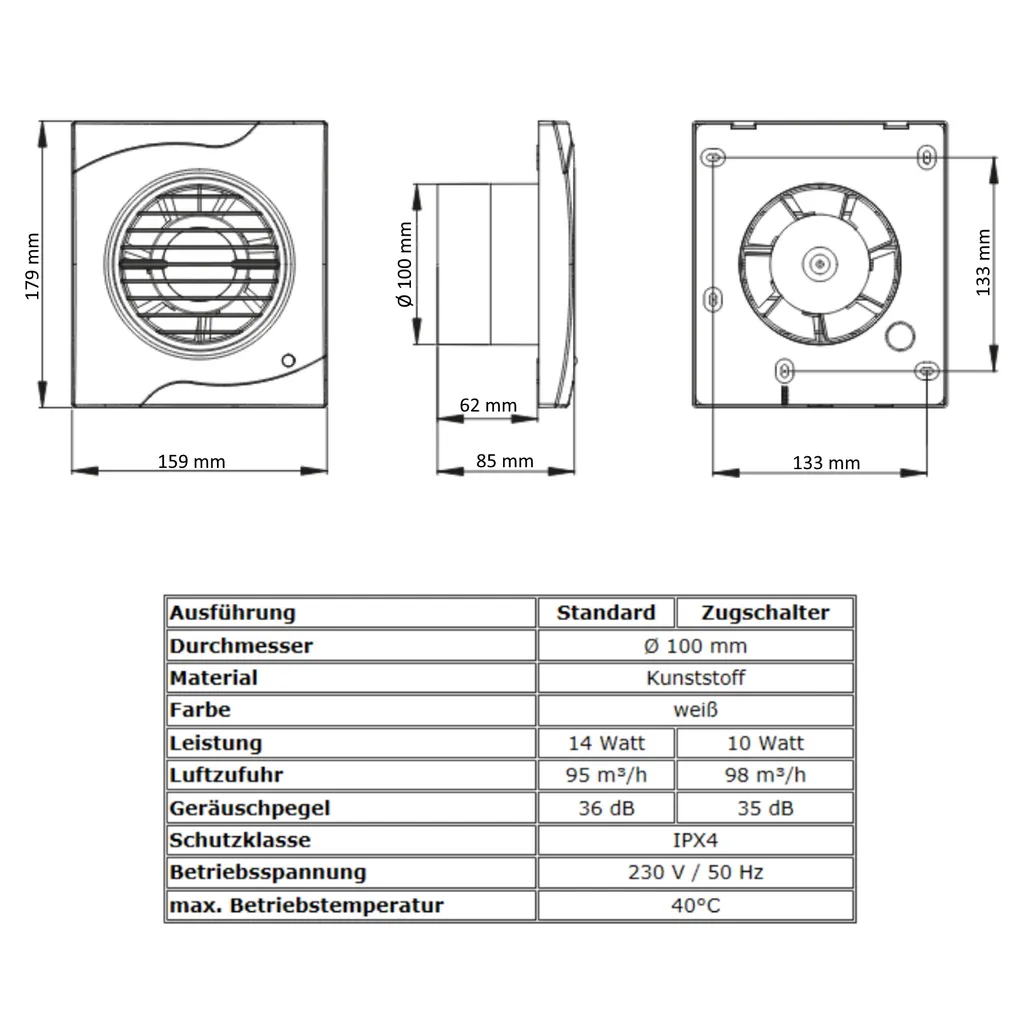 Badlüfter Lüfter Wandlüfter Ventilator WC Bad Leise Ø 100 Mm Zugschalter 4 Badlüfter Lüfter Wandlüfter Ventilator WC Bad Leise Ø 100 Mm Zugschalter – Bild 4