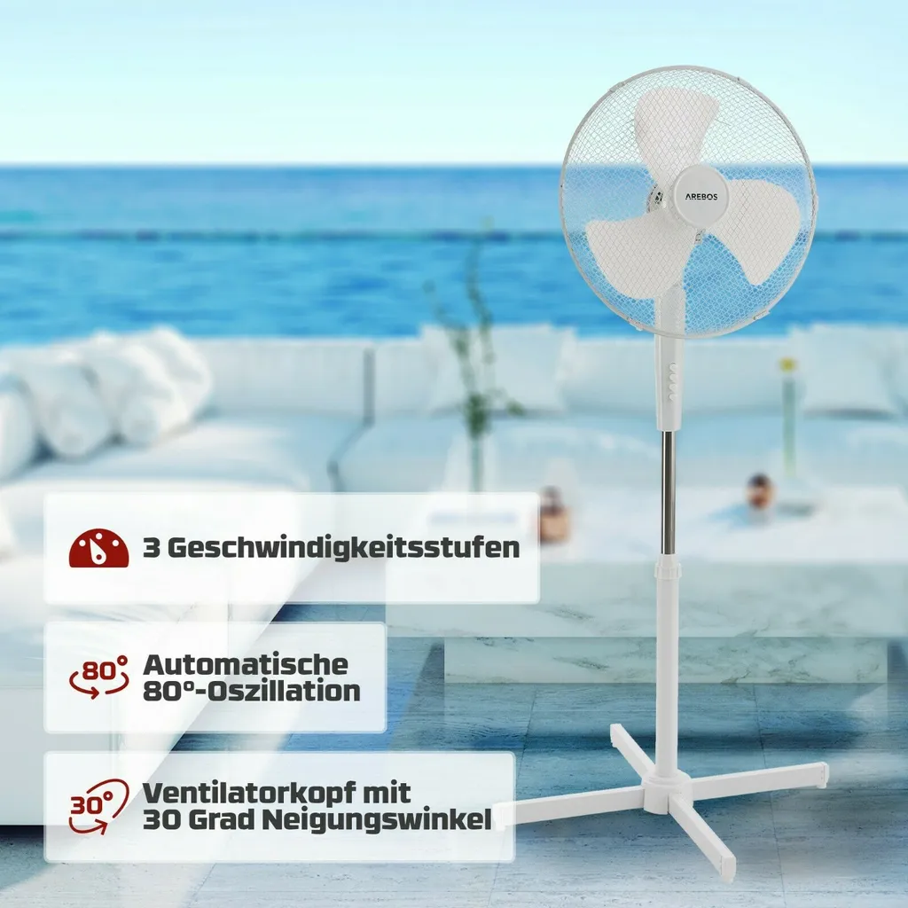AREBOS Standventilator Turmventilator 45W, 80° Oszillation, 3 Geschwindigkeitsstufen, Leiser Betrieb, Weiß, Höhenverstellbar Bis 122 Cm, Bis 30° Neigbar 7 AREBOS Standventilator Turmventilator 45W, 80° Oszillation, 3 Geschwindigkeitsstufen, Leiser Betrieb, Weiß, Höhenverstellbar Bis 122 Cm, Bis 30° Neigbar – Bild 7