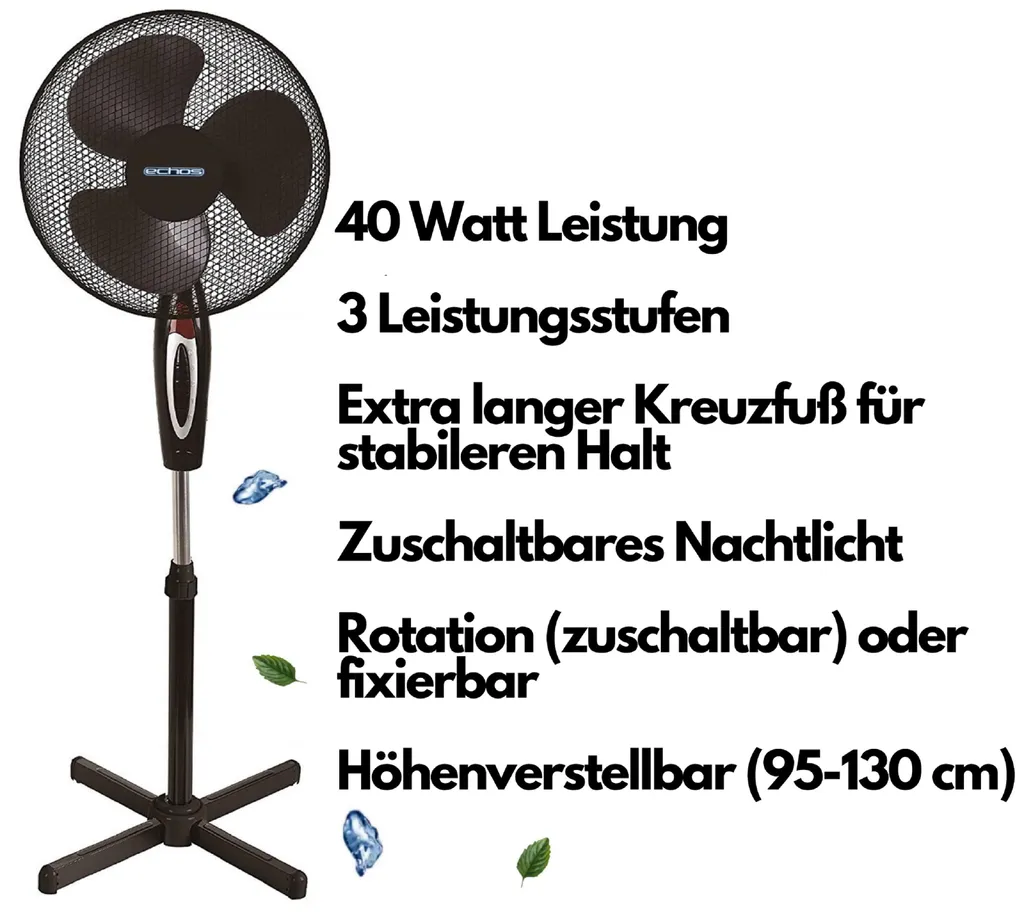 Echos Standventilator | Oszilierender Ventilator | Windmaschine | 40 Watt | 41 Cm Ø 6 Echos Standventilator | Oszilierender Ventilator | Windmaschine | 40 Watt | 41 Cm Ø – Bild 6