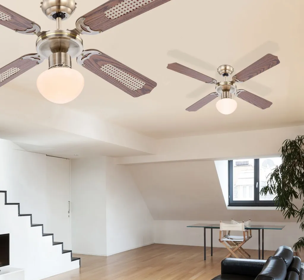 Globo Lighting VENTILATOR Metall Altmessing, Blade Turnable, Zugschalter Kette, Max. Motorleistung 50W, Optimale Raumnutzung 15m², Abkühlung, Aufheizen, Geschwindigkeitsstufen 115/185/235 RPM, ø: 1066mm, H: 415mm, Exkl. 1x E27 60W 230V 5 Globo Lighting VENTILATOR Metall Altmessing, Blade Turnable, Zugschalter Kette, Max. Motorleistung 50W, Optimale Raumnutzung 15m², Abkühlung, Aufheizen, Geschwindigkeitsstufen 115/185/235 RPM, ø: 1066mm, H: 415mm, Exkl. 1x E27 60W 230V – Bild 5