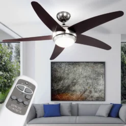 Globo Lighting VENTILATOR Metall Nickel Matt, MDF Wenge, Glas Opal, Fernbedienung, Batterie Inkludiert 2x AAA,, Max. Motorleistung 55W, Optimale Raumnutzung 30m², Abkühlung, Aufheizen, Geschwindigkeitsstufen 80/95/170 RPM, ø: 1320mm, H: 372mm, Exkl. 1x E14 60W 230V -Unold Store 1fcea59d5a308b3cdae4f3d8923b796c