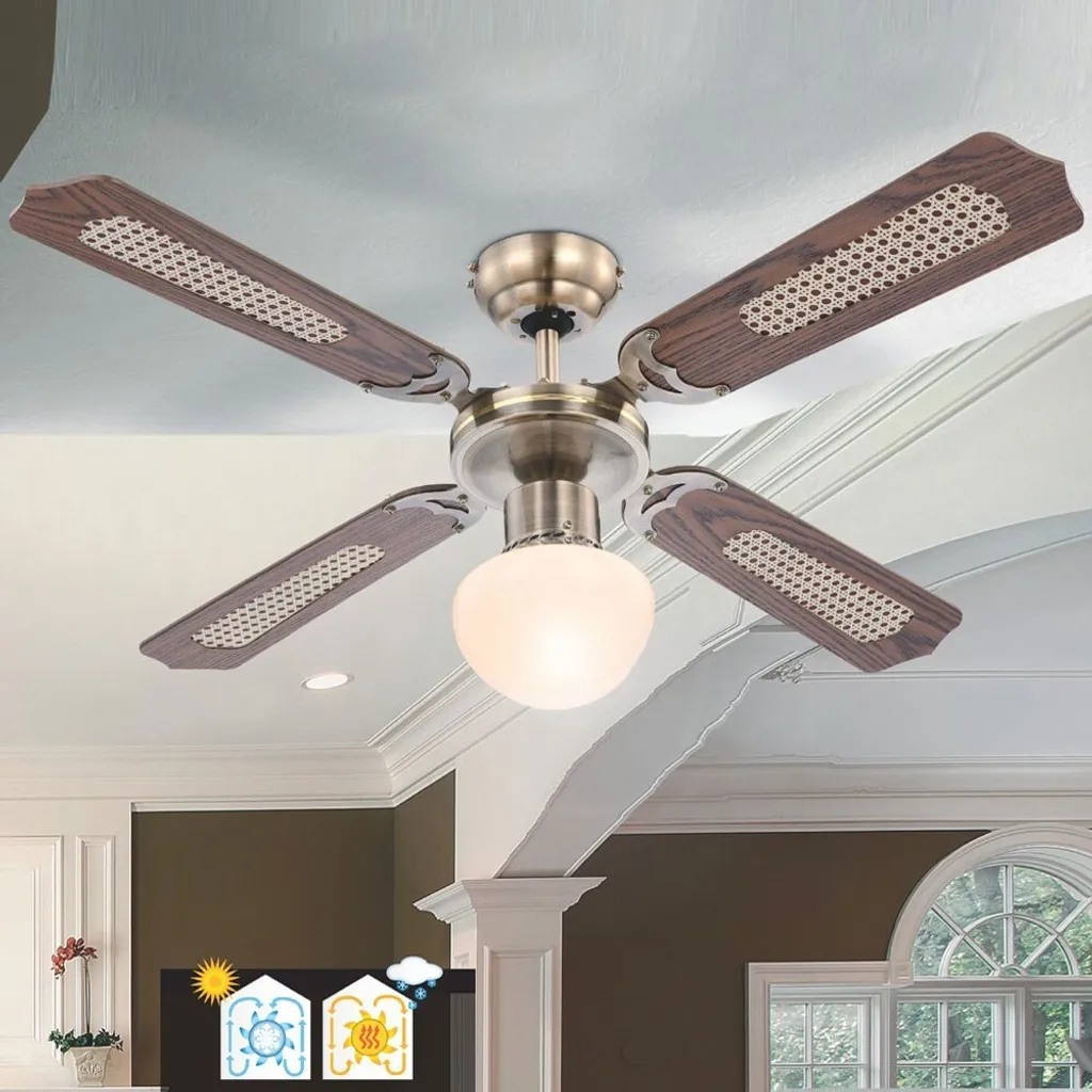 Globo Lighting VENTILATOR Metall Altmessing, Blade Turnable, Zugschalter Kette, Max. Motorleistung 50W, Optimale Raumnutzung 15m², Abkühlung, Aufheizen, Geschwindigkeitsstufen 115/185/235 RPM, ø: 1066mm, H: 415mm, Exkl. 1x E27 60W 230V 13 Globo Lighting VENTILATOR Metall Altmessing, Blade Turnable, Zugschalter Kette, Max. Motorleistung 50W, Optimale Raumnutzung 15m², Abkühlung, Aufheizen, Geschwindigkeitsstufen 115/185/235 RPM, ø: 1066mm, H: 415mm, Exkl. 1x E27 60W 230V – Bild 13