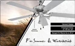 ProfiCare Deckenventilator PC-DVL 3078 5-Flügel-Ventilator Für Räume Bis 40 M² Inkl. Beleuchtung, 4 Leistungs-Stufen, 132cm Durchmesser, 60 Watt, Edelstahl -Unold Store 21a79c001c0db2639d4f646d707a51a6