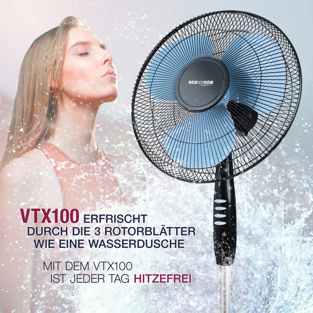 RelaxxNow Super Leiser Standventilator Mit 45W Motoren Leistung, Oszillierender Ventilator Mit 3 Geschwindigkeitsstufen Und Höhenverstellbarkeit Bis 131cm, 41 DB Schlafmodus & 41cm Durchmesser, VTX100 9 RelaxxNow Super Leiser Standventilator Mit 45W Motoren Leistung, Oszillierender Ventilator Mit 3 Geschwindigkeitsstufen Und Höhenverstellbarkeit Bis 131cm, 41 DB Schlafmodus & 41cm Durchmesser, VTX100 – Bild 9