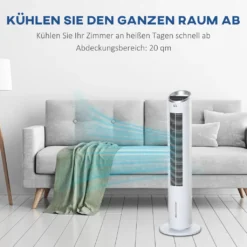 HOMCOM Luftkühler Mit Wasserkühlung Fernbedienung Turmventilator Standventilator Mit Luftbefeuchtung Klimagerät 8h Timer Nutzungsraum 20㎡ 60W ABS Weiß Ø30 X 100,8H Cm -Unold Store 247d5d639b88b966930bc56cadd8b6e0