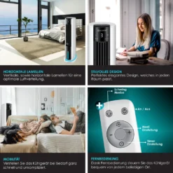 KESSER® 4in1 Mobile Klimaanlage Tower Klimagerät Ventilator/Luftkühler/Luftbefeuchter/Ionisator, Mit Fernbedienung , Timer , Wassertank, 60W, Klima , 2 Kühlakkus Turmventilator, Farbe:Weiß / Schwarz 17 KESSER® 4in1 Mobile Klimaanlage Tower Klimagerät Ventilator/Luftkühler/Luftbefeuchter/Ionisator, Mit Fernbedienung , Timer , Wassertank, 60W, Klima , 2 Kühlakkus Turmventilator, Farbe:Weiß / Schwarz -Unold Store 295b61dbff5e178729cbfbe92c6dc1a7