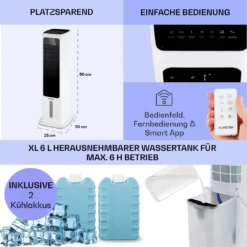 Klarstein Mobiles Klimagerät Ohne Abluftschlauch - 360° Luftkühler Mit Wasser Ventilator Luftbefeuchter Luftreiniger Funktion - App-Steuerung - 6L Wassertank - Klimaanlage Mobil Mit Fernbedienung -Unold Store 2cf03ea44c16fcc4f11c017b147b0591