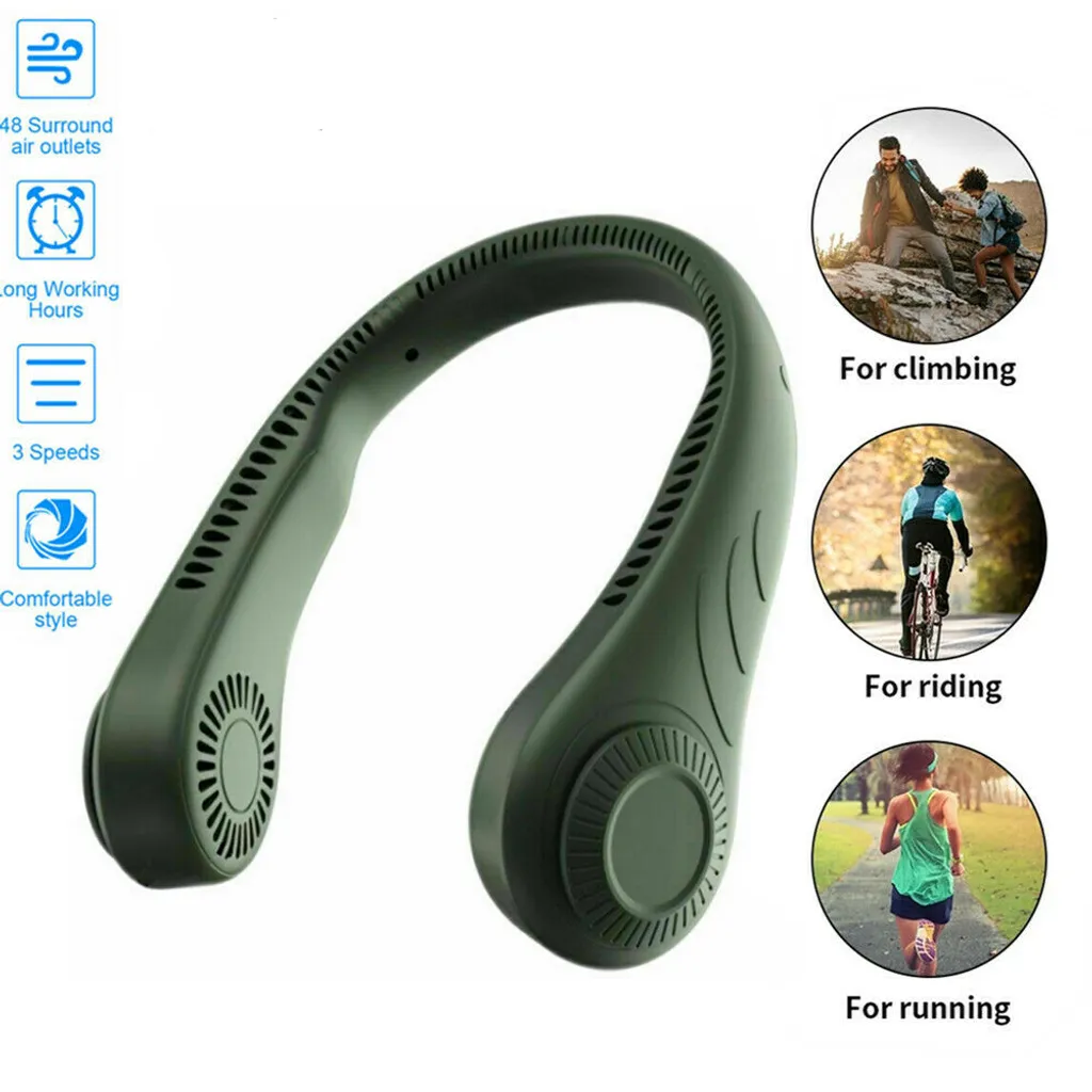 Tragbarer Mini Fan Nackenbügel Klingenloser Hängender Halsventilator Lazy Neck Hanging Cooler USB Wiederaufladbar USB, Grün 1 Tragbarer Mini Fan Nackenbügel Klingenloser Hängender Halsventilator Lazy Neck Hanging Cooler USB Wiederaufladbar USB, Grün