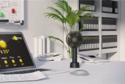 Goobay Tragbarer Handventilator Mit Standfuß - Geräuschlos, Wiederaufladbar - Mit Akku (2000mAh) Und Ladekabel, Schwarz -Unold Store 2e4b3f433b1f3e7417874cd7a8d210eb