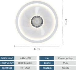 Deckenventilator Mit Beleuchtung Und Fernbedienung 54W LED Leise Deckenleuchte Ventilator Mit Dimmbar Timer Einstellbare Windgeschwindigkeit Für Wohnzimmer Esszimmer Schlafzimmer 47CM -Unold Store 33c6a7df32b049ef0bda7c5c26a90e42