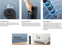 Pelonis Turmventilator, Ventilator Mit 3 Geschwindigkeiten, Ventilator Leise Standventilator Mit 2H Timer & 60° Oszillation, 2-in-1 Lüfter Säulenventilator Nur 52dbA -Unold Store 348c2c76c0391007f6dc7ae511b633c7