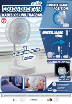 Starlyf® Foldable Fan – Wiederaufladbarer, Kabelloser Und Zusammenklappbarer Ventilator, Akkubetrieb Mit 3 Geschwindigkeiten, 2in1 - Tischventilator Und Standventilator – Aus Der TV Werbung 29 Starlyf® Foldable Fan – Wiederaufladbarer, Kabelloser Und Zusammenklappbarer Ventilator, Akkubetrieb Mit 3 Geschwindigkeiten, 2in1 - Tischventilator Und Standventilator – Aus Der TV Werbung -Unold Store 34f6898c36299fdd48cbe883dec23794