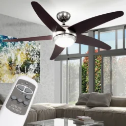 Globo Lighting VENTILATOR Metall Nickel Matt, MDF Wenge, Glas Opal, Fernbedienung, Batterie Inkludiert 2x AAA,, Max. Motorleistung 55W, Optimale Raumnutzung 30m², Abkühlung, Aufheizen, Geschwindigkeitsstufen 80/95/170 RPM, ø: 1320mm, H: 372mm, Exkl. 1x E14 60W 230V -Unold Store 3884a25d56872adbc1626fa324f9b93a