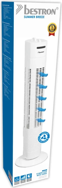 Bestron Turmventilator Mit 3 Geschwindigkeitsstufen, Inkl. 75° Oszillation-Funktion, Timer, Höhe: 78cm, 35W, AFT760Z, Farbe: Weiß -Unold Store 3a84b77c98f7f513761621e172e58887