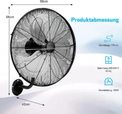 COSTWAY Φ56cm Wand-Ventilator Industriell, Oszillierend Ventilator 3 Stufen Für Lager, Treibhaus, Werkstatt, Terrasse Und Keller -Unold Store 3affdcb625f4b06d49627b877deea323