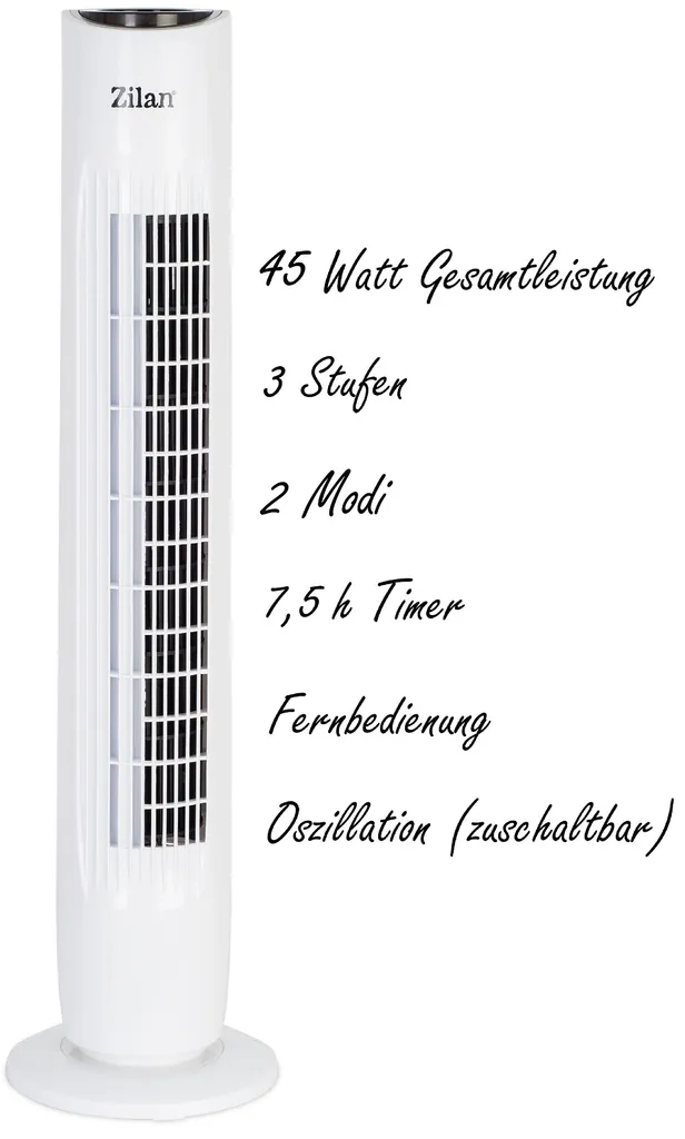 Zilan Turmventilator | 3 Stufen | 2 Modi | 7,5h Timer | Fernbedienung | Oszillierend | 2 Zilan Turmventilator | 3 Stufen | 2 Modi | 7,5h Timer | Fernbedienung | Oszillierend | – Bild 2
