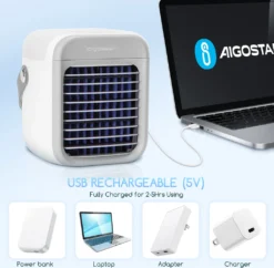 Aigostar Mini Luftkühler Mit Wassertank, Nebel Top Fill Luftbefeuchter 300 Ml Mit 3 Windstufen & 7 Nachtlicht Und Duft-Diffusor, Für Schlafzimmer, Baby, Büro,imFreien -Unold Store 42d450d81ba242c28f016b492e992d9a