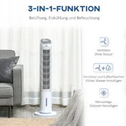 HOMCOM Luftkühler Mit Wasserkühlung Fernbedienung Turmventilator Standventilator Mit Luftbefeuchtung Klimagerät 8h Timer Nutzungsraum 20㎡ 60W ABS Weiß Ø30 X 100,8H Cm -Unold Store 467b4bc4473a0b268299ce029b2c0df8