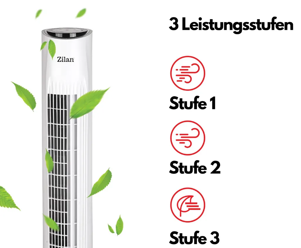 Zilan Turmventilator | 3 Stufen | 2 Modi | 7,5h Timer | Fernbedienung | Oszillierend | 6 Zilan Turmventilator | 3 Stufen | 2 Modi | 7,5h Timer | Fernbedienung | Oszillierend | – Bild 6