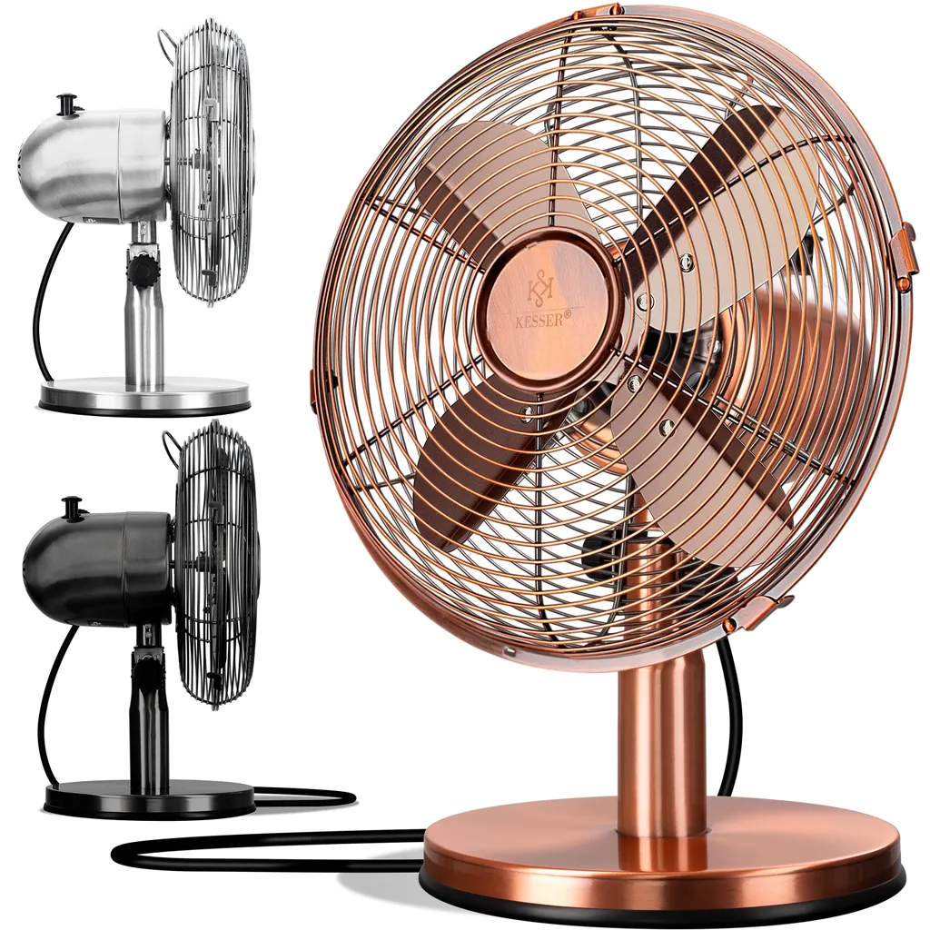KESSER® - Tischventilator Design Retro Voll-Metallgehäuse 80° Oszillation - Leise Ventilator Mit 3 Geschwindigkeitsstufen - Zuschaltbare | Windmaschine | Neigungswinkel Ca. 40° Metall, Farbe:Kupfer 1 KESSER® - Tischventilator Design Retro Voll-Metallgehäuse 80° Oszillation - Leise Ventilator Mit 3 Geschwindigkeitsstufen - Zuschaltbare | Windmaschine | Neigungswinkel Ca. 40° Metall, Farbe:Kupfer