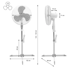 ECD Germany Standventilator 45W, Ø 40cm, Weiß/Grau - Leise, 3 Geschwindigkeitsstufen - Standfuß Höhenverstellbar 102-120 Cm - 90° Oszillazion 30° Neigbar - Ventilator Standlüfter Luftkühler Bödenventilator -Unold Store 54844058b46481e0fffe2f6232b30c41