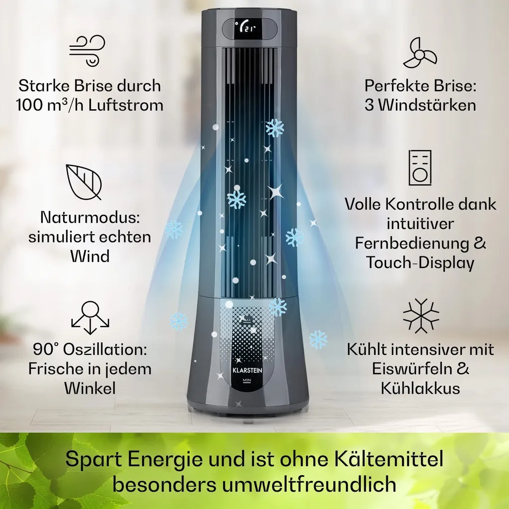 Klarstein Mobiles Klimagerät Ohne Abluftschlauch - Luftkühler Mit Wasser Ventilator Luftbefeuchter Lufreiniger Funktion - 7L Wassertank - Air Cooler Klimaanlage Mobil Mit Fernbedienung - Schwarz 3 Klarstein Mobiles Klimagerät Ohne Abluftschlauch - Luftkühler Mit Wasser Ventilator Luftbefeuchter Lufreiniger Funktion - 7L Wassertank - Air Cooler Klimaanlage Mobil Mit Fernbedienung - Schwarz – Bild 3