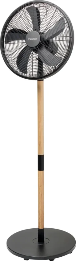 Bestron Standventilator Mit Drei Geschwindigkeitsstufen, Ventilator Mit 80° Oszillation-Funktion Im Edlen Holzdesign, Ø 45 Cm, 50 W, DFS45WB, Farbe: Holz/Schwarz