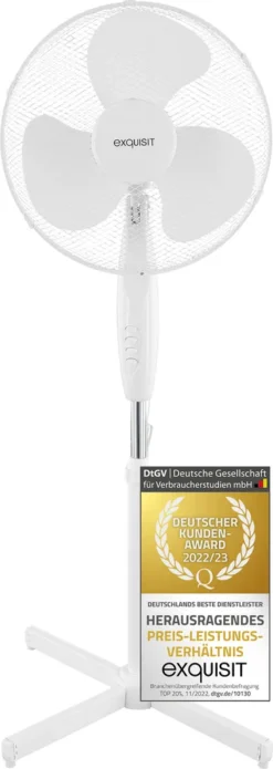 Exquisit Standventilator VS 35064 We| Pianokey | 50 Watt | Oszillation | Weiß