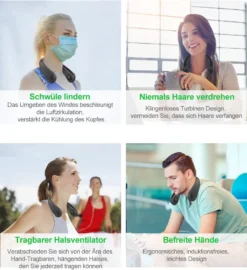 Nackenventilator Mini Ventilator USB Ventilator Nackenventilator 2000 MAh Fan 3 Stufen Halsventilator,Schwarz -Unold Store 64f95b4404b8f7429af67fe2eb2264fc