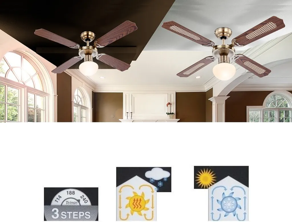 Globo Lighting VENTILATOR Metall Altmessing, Blade Turnable, Zugschalter Kette, Max. Motorleistung 50W, Optimale Raumnutzung 15m², Abkühlung, Aufheizen, Geschwindigkeitsstufen 115/185/235 RPM, ø: 1066mm, H: 415mm, Exkl. 1x E27 60W 230V 16 Globo Lighting VENTILATOR Metall Altmessing, Blade Turnable, Zugschalter Kette, Max. Motorleistung 50W, Optimale Raumnutzung 15m², Abkühlung, Aufheizen, Geschwindigkeitsstufen 115/185/235 RPM, ø: 1066mm, H: 415mm, Exkl. 1x E27 60W 230V – Bild 16