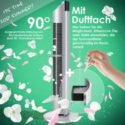 KESSER® Turmventilator Mit Fernbedienung | 3 Stufen | 3 Modi | 107cm | 60 Watt | 7,5 Timer | LED-Leuchten | Tower-Ventilator | Standventilator | Säulenventilator | Luftkühler 90° Oszillierend, Farbe:Silber -Unold Store 6745c953c5994bb363bf1e821e584458