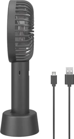 Goobay Tragbarer Handventilator Mit Standfuß - Geräuschlos, Wiederaufladbar - Mit Akku (2000mAh) Und Ladekabel, Schwarz -Unold Store 684ae11b7c7ee5602fad529b82ba39da