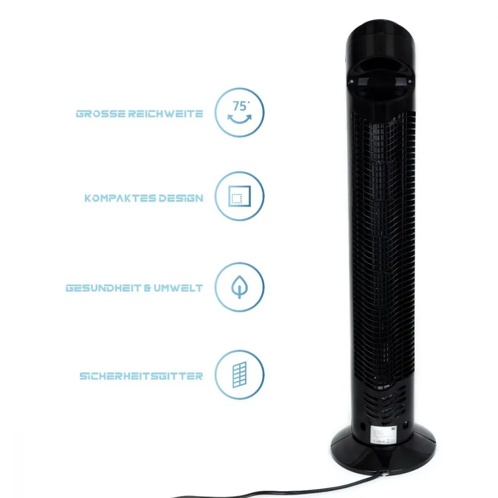 JAP Quebec Oszillierender Leise Turmventilator - 3 Geschwindigkeitsstufen - Drehend - Säulenventilator Mit Timer - Weiß 4 JAP Quebec Oszillierender Leise Turmventilator - 3 Geschwindigkeitsstufen - Drehend - Säulenventilator Mit Timer - Weiß – Bild 4