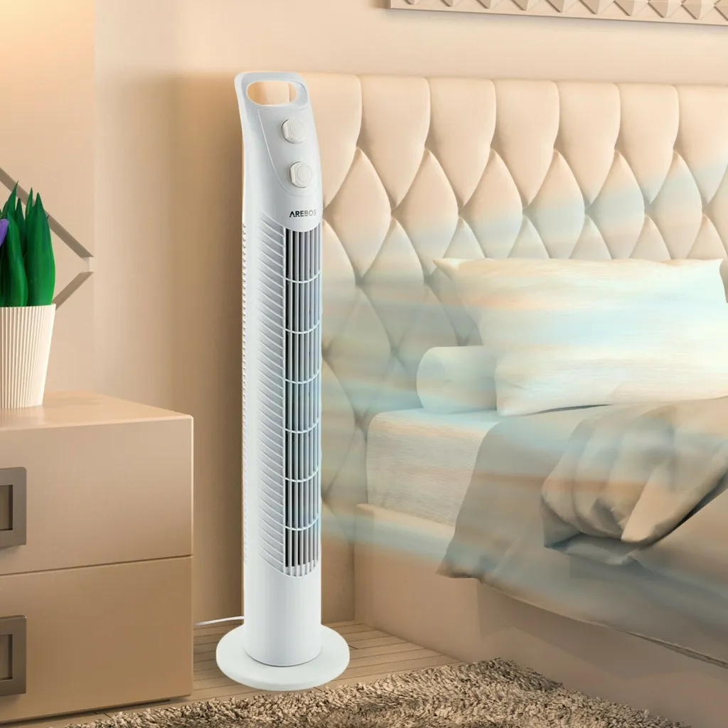 AREBOS Turmventilator Mit Timer, 40 Watt, 75°-Oszillation, Ventilator Mit 3 Geschwindigkeitsstufen, , Weiß 2 AREBOS Turmventilator Mit Timer, 40 Watt, 75°-Oszillation, Ventilator Mit 3 Geschwindigkeitsstufen, , Weiß – Bild 2