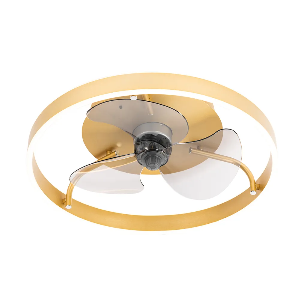 QAZQA - Modern Deckenventilator Mit Beleuchtung Messing Inkl. LED Mit Fernbedienung - Maddy Dimmer I Dimmbar I Wohnzimmer I Schlafzimmer - Stahl Rund - I (nicht Austauschbare) LED 8 QAZQA - Modern Deckenventilator Mit Beleuchtung Messing Inkl. LED Mit Fernbedienung - Maddy Dimmer I Dimmbar I Wohnzimmer I Schlafzimmer - Stahl Rund - I (nicht Austauschbare) LED – Bild 8