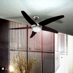 Globo Lighting VENTILATOR Metall Nickel Matt, MDF Wenge, Glas Opal, Fernbedienung, Batterie Inkludiert 2x AAA,, Max. Motorleistung 55W, Optimale Raumnutzung 30m², Abkühlung, Aufheizen, Geschwindigkeitsstufen 80/95/170 RPM, ø: 1320mm, H: 372mm, Exkl. 1x E14 60W 230V -Unold Store 6ff7557dcead8d482a5ee3d6f1828c1d