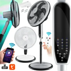 KESSER® 3in1 Standventilator Tischventilator Wandventilator Mit App Wifi , Fernbedienung | Timer | Leise Oszillation 80 Grad | Ventilator | 4 Geschwindigkeiten Inkl. Wandhalterung , Farbe:Schwarz