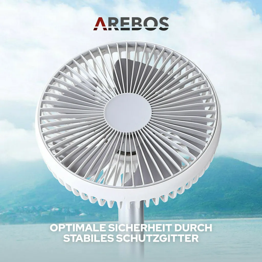 AREBOS USB-Tischventilator Mit Timer, Wiederaufladbarer 2500 MAh – Akku, 45° Neigbar, Ventilator Mit 3 Geschwindigkeitsstufen, Inkl. USB-Kabel 5 AREBOS USB-Tischventilator Mit Timer, Wiederaufladbarer 2500 MAh – Akku, 45° Neigbar, Ventilator Mit 3 Geschwindigkeitsstufen, Inkl. USB-Kabel – Bild 5