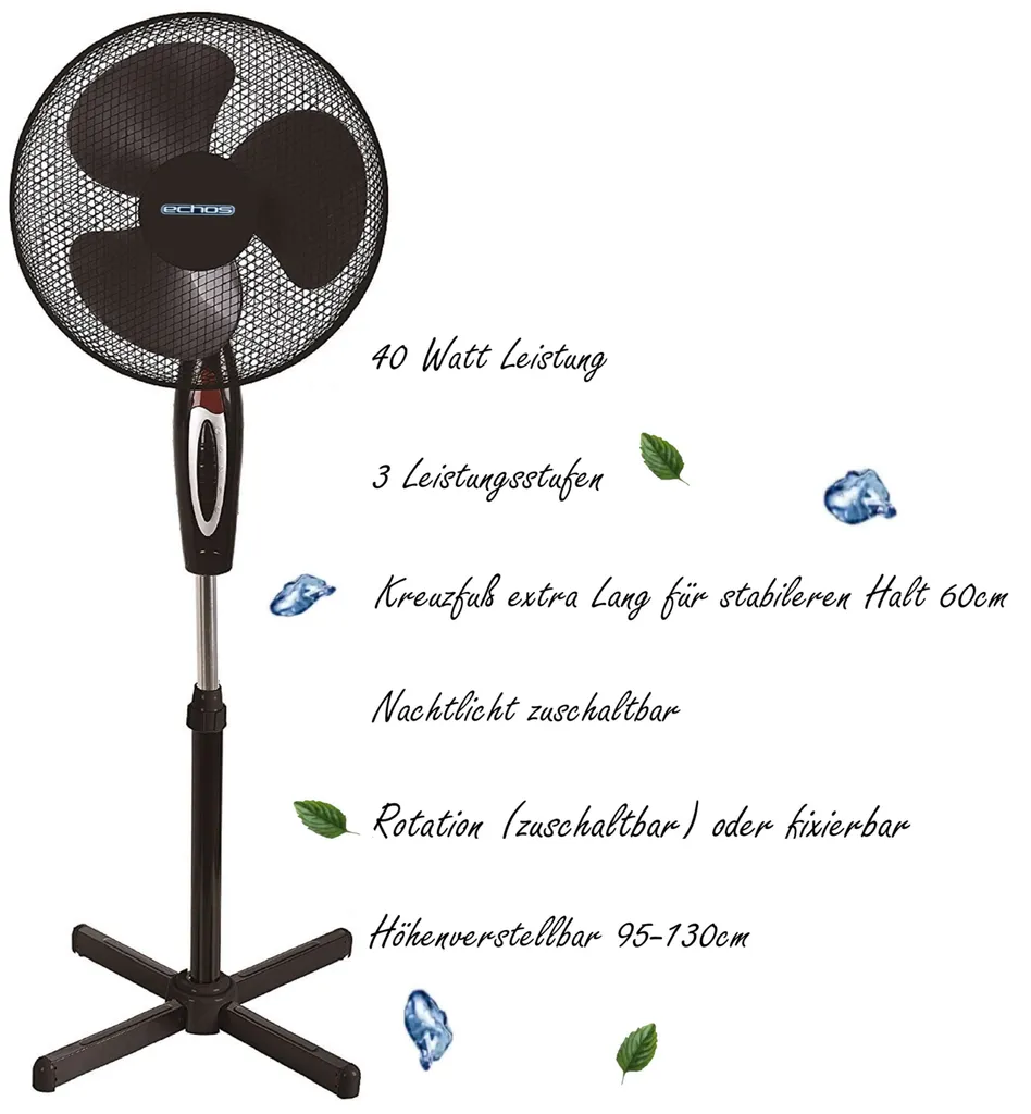 Echos Standventilator | Oszilierender Ventilator | Windmaschine | 40 Watt | 41 Cm Ø 1 Echos Standventilator | Oszilierender Ventilator | Windmaschine | 40 Watt | 41 Cm Ø