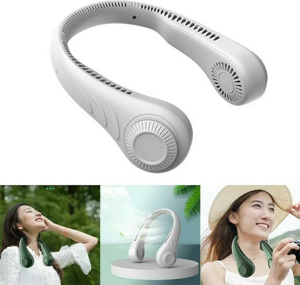 Tragbarer Mini Fan Nackenbügel Klingenloser Hängender Halsventilator Lazy Neck Hanging Cooler USB Wiederaufladbar USB, Weiß 2 Tragbarer Mini Fan Nackenbügel Klingenloser Hängender Halsventilator Lazy Neck Hanging Cooler USB Wiederaufladbar USB, Weiß – Bild 2