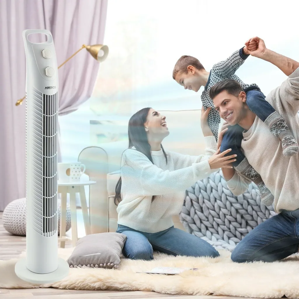AREBOS Turmventilator Mit Timer, 40 Watt, 75°-Oszillation, Ventilator Mit 3 Geschwindigkeitsstufen, , Weiß 12 AREBOS Turmventilator Mit Timer, 40 Watt, 75°-Oszillation, Ventilator Mit 3 Geschwindigkeitsstufen, , Weiß – Bild 12