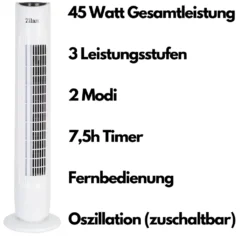 Zilan Turmventilator | 3 Stufen | 2 Modi | 7,5h Timer | Fernbedienung | Oszillierend | 19 Zilan Turmventilator | 3 Stufen | 2 Modi | 7,5h Timer | Fernbedienung | Oszillierend | -Unold Store 821833f89545e0ad36e0d2fbf17cb318